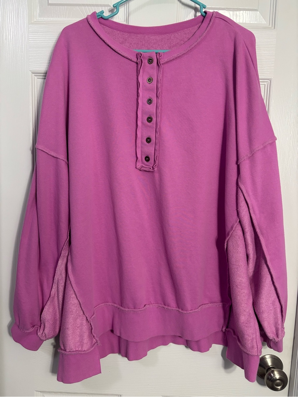 Relaxed Henley Sweatshirt - Magenta Pink